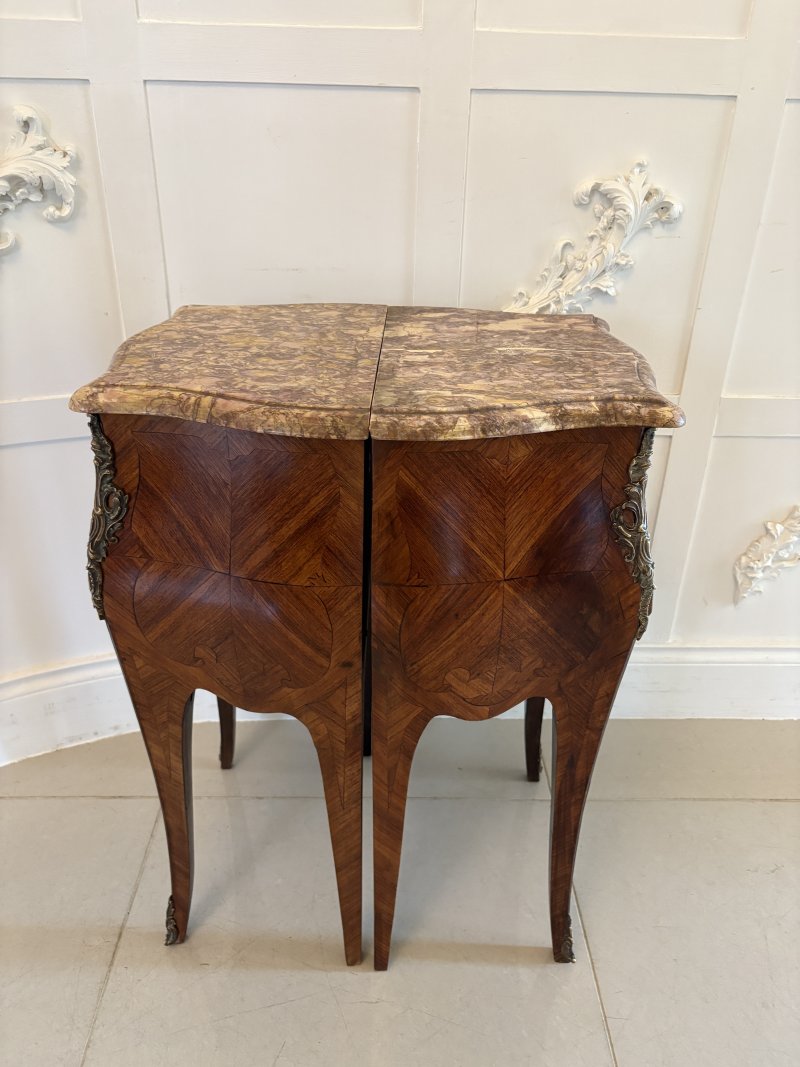 Pair of Antique Quality French Kingwood Marble Top Marquetry Inlaid Bedside Cabinets - Image 13